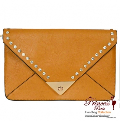 Designer Inspired Leatherette Clutch w/ Rhinestone Pattern and Twist Lock Closure.